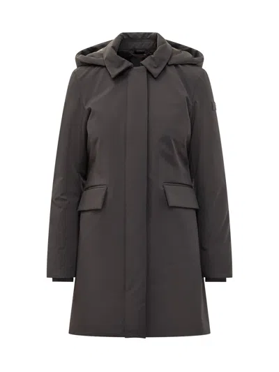 Peuterey Hooded Down Overcoat In Gray