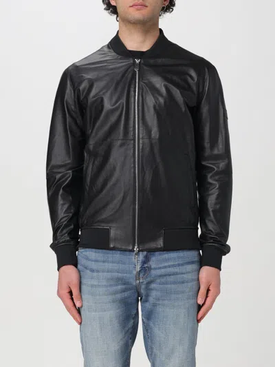Peuterey Long-sleeved Leather Jacket In Brown