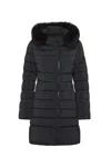 Peuterey Long Down Jacket With High Collar And Fur In Blue