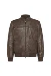 Peuterey Brown Vintage-effect Leather Bomber Jacket In Brown