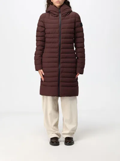 Peuterey Knee-length Quilted Nylon Down Jacket With Hood And Zip Closure In Brown