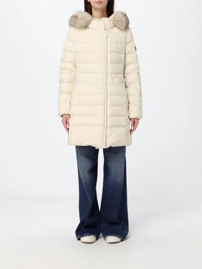 Peuterey Knee-length Quilted Nylon Down Jacket With Shearling Hood In Pink