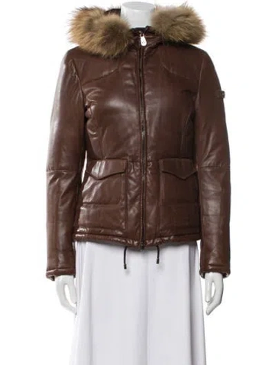 Pre-owned Peuterey Leather Biker Jacket In Brown