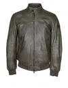 Peuterey Leather Bomber Jacket In Green