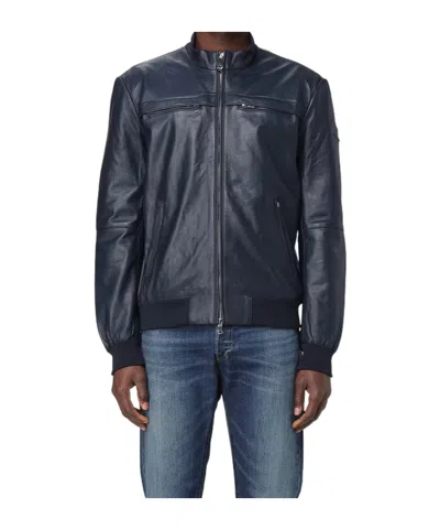 Peuterey Leather Jacket In Blau