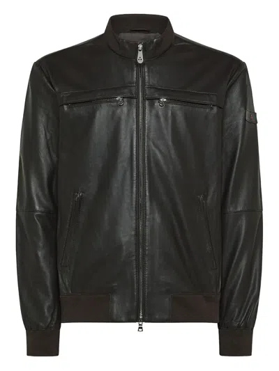 Peuterey Leather Jacket In Brown