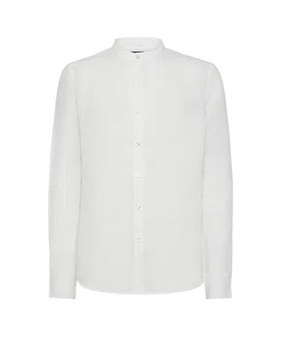 Peuterey Lightweight Linen Shirt With Mandarin Collar In White