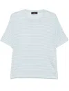 Peuterey Linen T-shirt With White And Light Blue Stripes In Blue