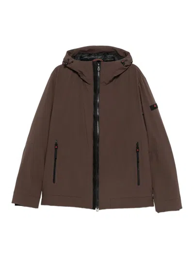 Peuterey Loge Puffer Jacket With Pockets And Hood In Brown