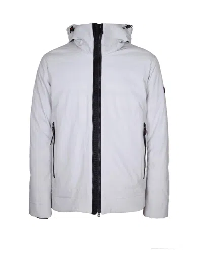PEUTEREY LOGO JACKET IN STRETCH POLYESTER, LIGHT GREY
