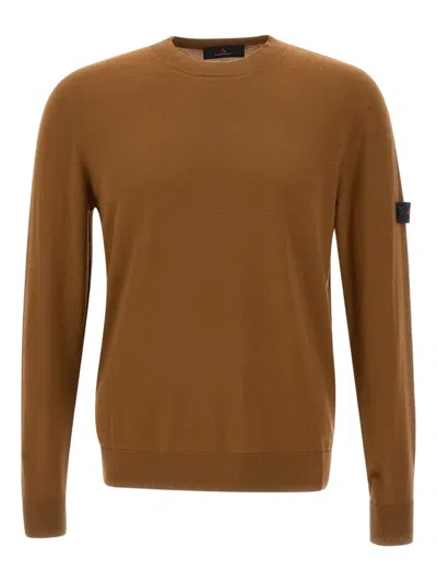 Peuterey Logo-patch Crew-neck Sweater In Brown