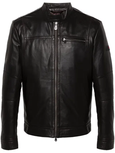 Peuterey Logo-patch Leather Jacket In Black