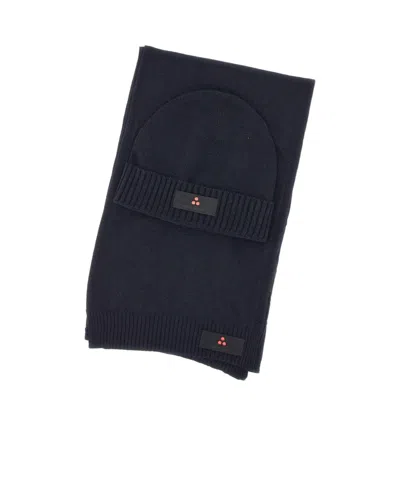 Peuterey Logoed Beanie And Scarf Set In Blue
