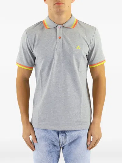 Peuterey Logo-patch Striped-trim Polo Shirt In Gray