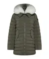 Peuterey Long Down Jacket With Matching Colour Fur In Green