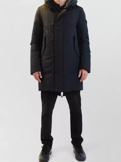 Peuterey Long Hooded Jacket Arm Patch Side Pockets In Black