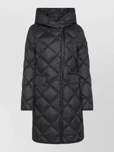 Peuterey Long Hooded Jacket Front Pockets Quilted Design In Black