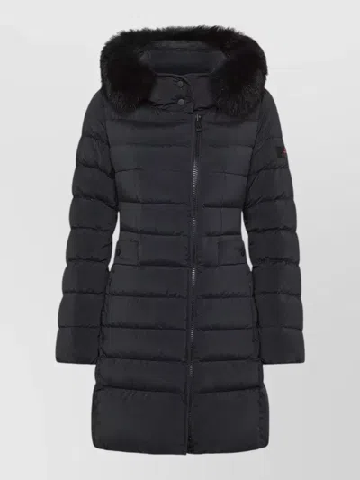 Peuterey Long Hooded Jacket Fur Trim Pockets In Black