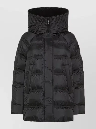 Peuterey Long Hooded Jacket Fur Trim Quilted Design In Black