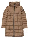Peuterey Long Padded Jacket With Horizontal Quilting In Brown