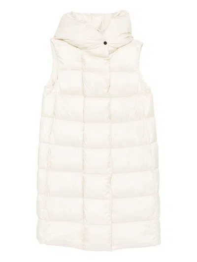 Peuterey Long Padded Vest With Hood  In Neutral