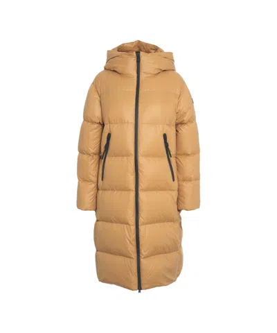 Peuterey Long Puffer Jacket With Protective Hood In Brown