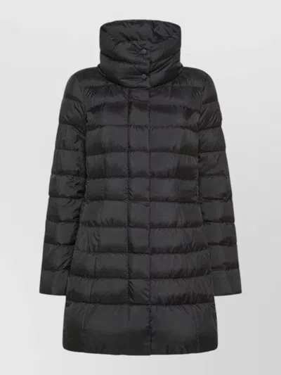 Peuterey Long Quilted Jacket High Collar Side Pockets In Black