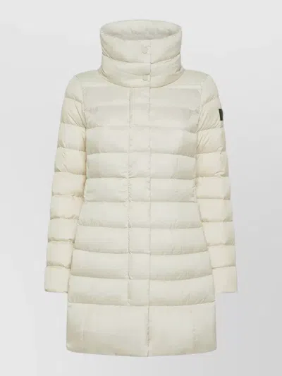 Peuterey Long Quilted Jacket High Collar Side Pockets In Neutral