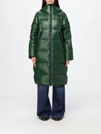 Peuterey Long Quilted Nylon Down Jacket With Hood And Feather Padding In Green