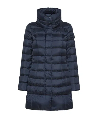 Peuterey Long, Slim-fit Down Jacket With High Collar In Blue