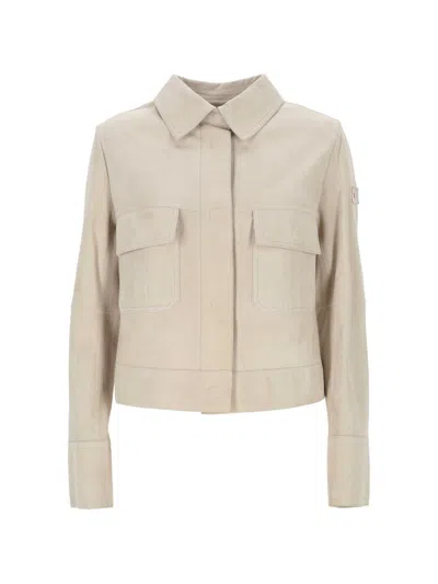 Peuterey Lya Suede Leather Jacket In Neutral