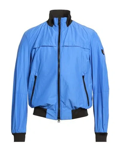 Peuterey Man Jacket Azure Size M Cotton, Polyamide In Blue