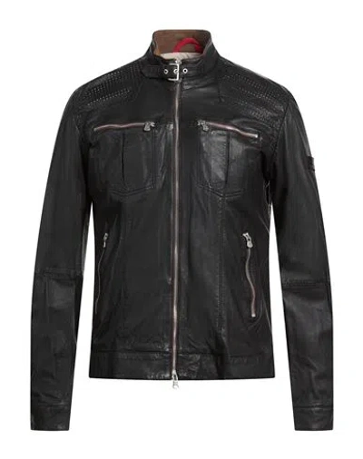 Peuterey Man Jacket Black Size Xl Leather In Multi