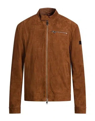Peuterey Man Jacket Brown Size L Lambskin