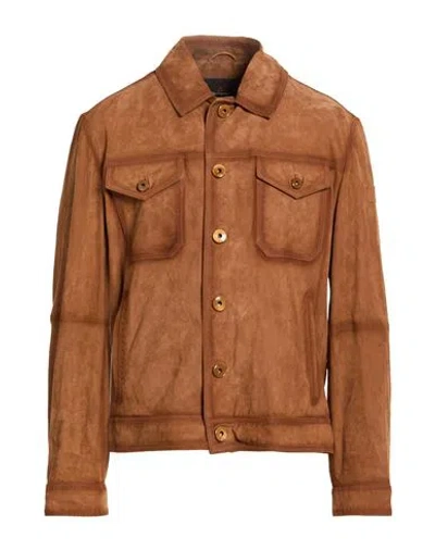 Peuterey Man Jacket Brown Size Xl Lambskin In Animal Print