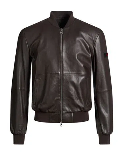 Peuterey Man Jacket Chocolate Brown Size Xl Leather, Polyester, Polyamide, Elastane