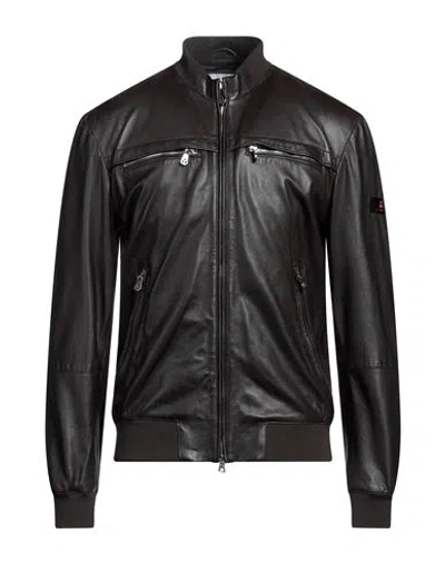 Peuterey Man Jacket Dark Brown Size Xl Soft Leather, Polyester, Elastane In Black