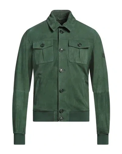 Peuterey Man Jacket Green Size S Goat Skin, Polyester, Elastane