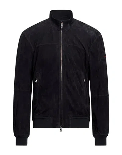 Peuterey Man Jacket Midnight Blue Size L Leather In Black
