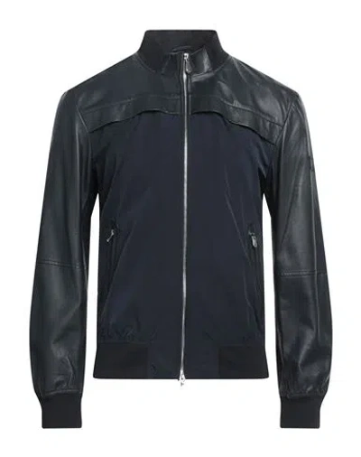 Peuterey Man Jacket Midnight Blue Size L Leather, Polyamide