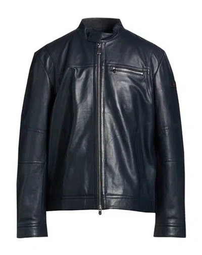 Peuterey Man Jacket Midnight Blue Size Xl Lambskin In Black