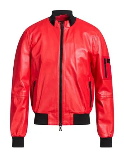 Peuterey Man Jacket Red Size Xxl Leather, Polyamide, Polyester