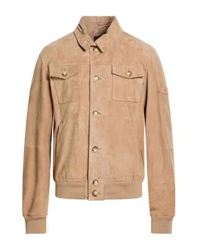 Peuterey Man Jacket Sand Size Xxl Leather In Blue