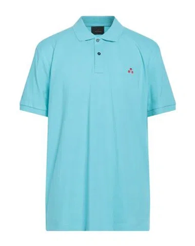 Peuterey Man Polo Shirt Azure Size Xxl Cotton In Blue