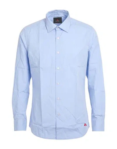 Peuterey Man Shirt Light Blue Size M Cotton, Elastane In Animal Print