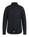 Peuterey Man Shirt Midnight Blue Size L Linen In Black