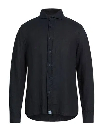 Peuterey Man Shirt Midnight Blue Size L Linen In Black