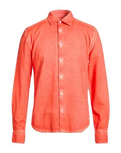 Peuterey Man Shirt Orange Size M Cotton, Linen In Pink
