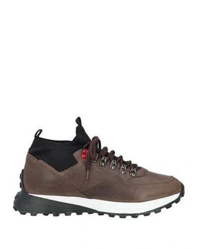 Peuterey Man Sneakers Dark Brown Size 12 Leather, Textile Fibers