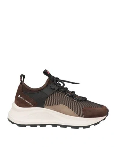 Peuterey Man Sneakers Dark Brown Size 12 Soft Leather, Textile Fibers